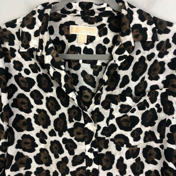 MICHAEL KORS | Animal Print Leopard Button Down Shirt Medium - Picture 2 of 8